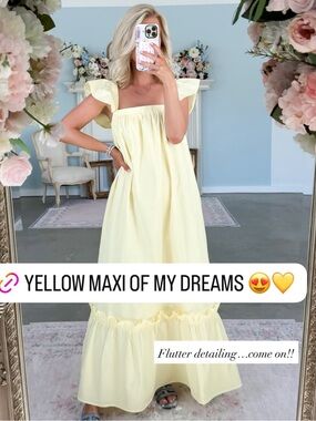 Yellow Flutter-Sleeve Maxi Dress